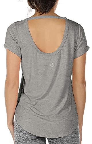 icyzone Maglia Sportiva Donna Senza Schienale,T Shirt Donna Sportiva Maniche Corte Sciolta Traspirante Maglietta per Palestra Corsa Yoga (XL,Grigio)