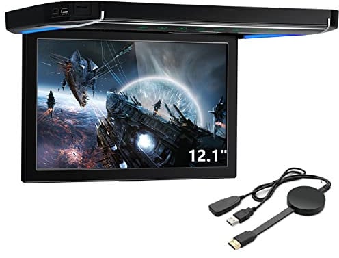XTRONS 12.1 Inch HD 1080P Video Car Overhead Player Digital Wide Screen Roof Mounted Ultra-Thin Monitor Built-in HDMI Port/USB/SD Card/Aux Input with 1pcs Wireless TV Dongle