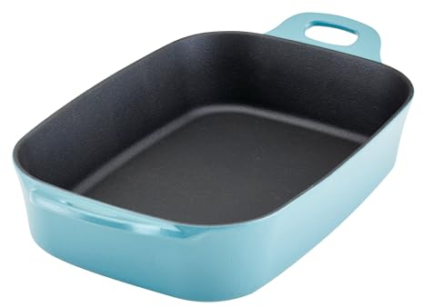 Rachael Ray NITRO Cast Iron Roasting Lasagna Pan/Baking Dish, Roaster/Rectangular, 9 Inch x 13 Inch, Agave Blue