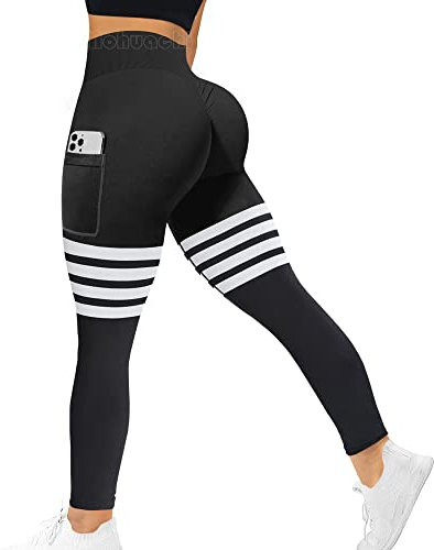 MOHUACHI Leggings mit hoher Taille für Damen, Bauchkontrolle, Po-Heben, Yogahose, Workout, Kompressionsstrumpfhose, (#1) Taschen, schwarz, M