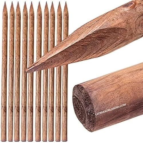 Suinga Set di 20 Pali tutori di legno da 150 cm, diametro 4 cm, palo di legno rotondo con punta, palizzata, Punto di fissaggio