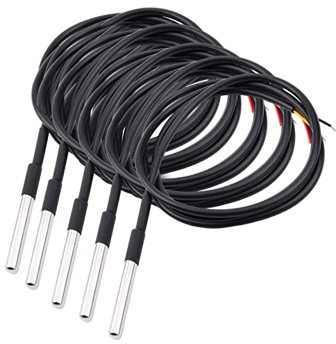Aideepen 5 Stuck 1m Digitaler Edelstahl Temperatursensor, Wasserdicht Temperaturfühler kompatibel mit Arduino und Raspberry Pi inklusive E-Book, kompatibel mit Shelly