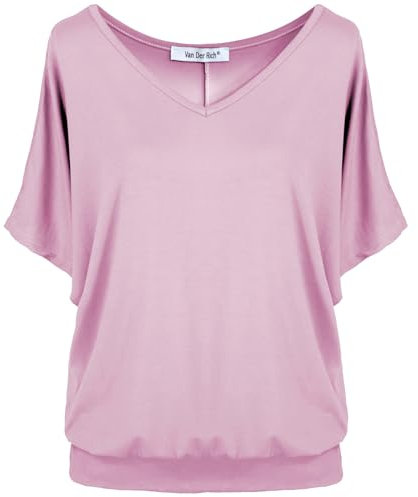 Van Der Rich ® - T-Shirt Manches Courtes Uni Basique Top - Femme (Rose, M)