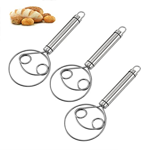 Fouet à Pâte Magique En Acier Inoxydable, Mélangeur à Main Pour Pâte à Pain, Fouets à Pâte Danoise Fouet Hollandais Pour Pâte, Fouet à Mélanger Hollandais, Mélangeur à Pâte à Pain à Main (3pcs)