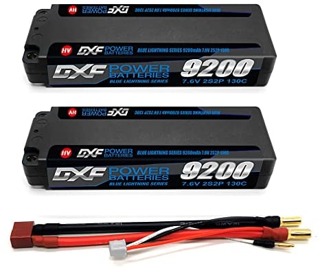 DXF HV Batteria 2S Lipo 7,6 V 9200mAh 130C rigida con 5,0mm Bullet to Deans T Plug per veicoli 1/8 e 1/10 RC Auto RC Buggy Truggy RC Aereo UAV Drone FPV(2PCS)
