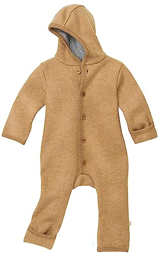 disana WALK-OVERALL, 100% Bio-Merinowolle GOTS, IVN Best | mit Umklappbündchen | Newborn Baby Kleinkind Kind Unisex | Made in Germany | Karamell Gr. 98-104