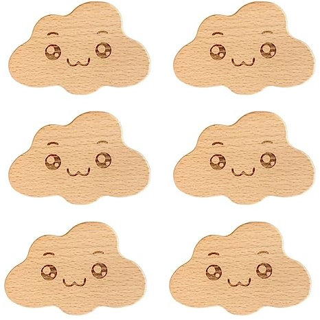 HDJNal Lot de 6 boutons de placard décoratifs en bois en forme de nuage avec vis, poignées de commode, boutons de meubles, poignées de tiroir pour chambre d'enfant