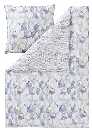 ESTELLA Bettwäsche Shape 4746 060 violett Honigwaben Sechseck Muster Ranken abstrakt Baumwolle Mako Satin, Größe:200 cm x 220 cm