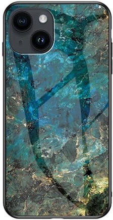 Unichthy Marble Case for iPhone 15 Plus Cover |Tempered Glass Back Panel| Heat Dissipation Shockproof Smooth Glass Protective Phone Case Bright Marble Painted Design for iPhone 15 Plus Emerald