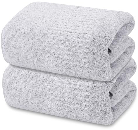 SEISSO Lot de 2 Serviettes de Bain Drap de Bain Extra Absorbantes et à Séchage Rapide pour Salle de Bain Grande Serviette de Bain en Fibre de Bambou 70×140 CM, Blanc
