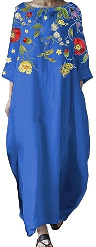 Cocila Abito Estivo Maniche Corte Vestitino Donna Cotone Vestiti Donna A Poco Prezzo Vestiti Lunghi Due Pezzi Vestito Morbido Lungo Vestito Donna Estivo Rosa (Blue, XXXL)