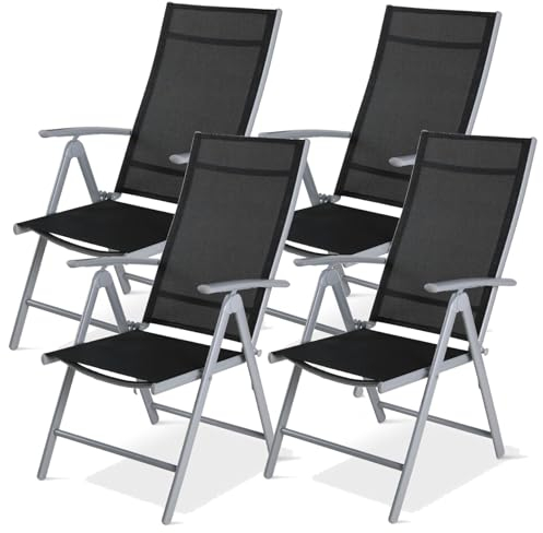 LIFERUN Gartenstuhl Hochlehner Klappbar, 4er Set, Aluminium, mit 7-Fach Verstellbar Rückenlehne, Bis 120 kg, Leicht Alu Gartenstühle Balkonstuhl Esszimmerstuhl Campingstühle fur Outdoor 4pcs