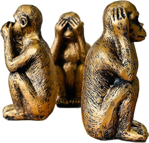 Statuen-Set mit 3 weisen Affen – Hören Sie kein Böse, sehen Sie kein Böse, sprechen Sie kein Böses – dekorative Affenfiguren aus Kunstharz für Zuhause und Büro – künstlerische Heimdekoration –