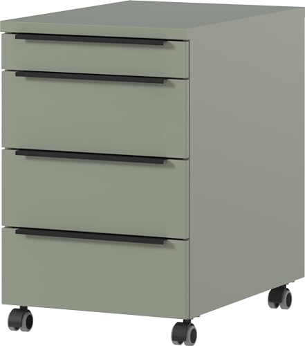 FURNARO Rollcontainer Taupegrün Aktenschrank Büroschrank mit Rollen Made in Germany 42x63x60 cm