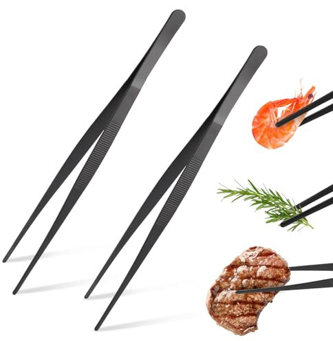 2 Piezas 304 Acero Inoxidable Pinzas de Cocina Profesionales,Pinzas Chef, Pinzas Cocina Acero Inoxidable de Precision para Emplatar,Utensilios de Cocina Adecuado para Cocinero, Barbacoa, Servir