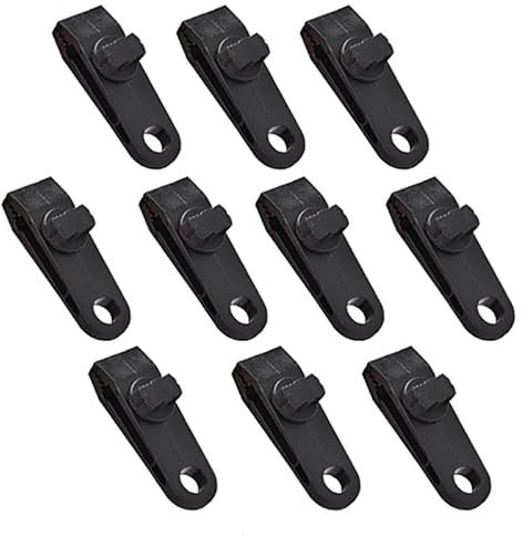 INF 10er-Pack Zeltklammern, 10 Planenclips, Stabile, starke Klemme, für Zelte, Planen und Planen, aus Nylon, Kohlefaser, 2,6 x 8,3 x 3 cm, Schwarz