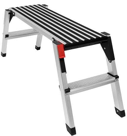 D-TACK Sicherheits-Laufbühne aus Aluminium | Arbeitsbühne belastbar bis 150 kg | rutschfeste und gummierte Arbeitsplattform | Zusammenklappbare Trittbank