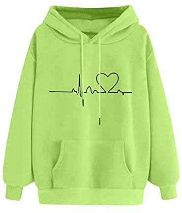 Pyjama Anime Manga Femme Pull Coton Femme Rose Sweat à capuche imprimé sweat long haut pour femme pull décontracté hauts à manches chemisier pour Pull Dentelle Femme Blanc Sweet Femme Sans (Green, XL)