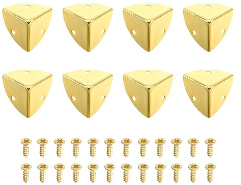 sourcing map 8 Pcs Decorative Box Corner Cover, 28mm Metal Edge Guard, Furniture Corner Edges Protector with Screws, Gold