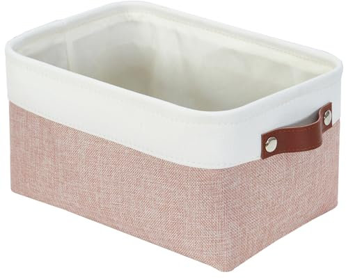 Mangata Boîtes de rangement rectangulaires en tissu, multi-tailles, paniers en matériaux pour étagère, armoire, jouets et vêtements, 31 x 21 x 16 cm, rose et blanc (taille S, 1 pièce)