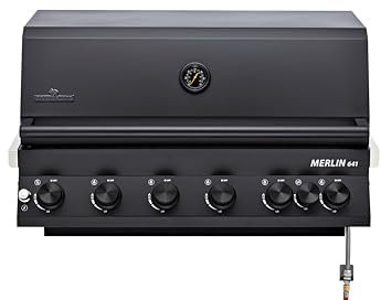 GRANDSTATE Merlin 641, Built-In Einbaugrill, 6 Brenner Gasgrill, mit Gussrosten, 1x Infrafrotbrenner, 1x Rückwandbrenner und Grillspieß, matt-schwarz, starke Gesamtleistung von 24,2 kW