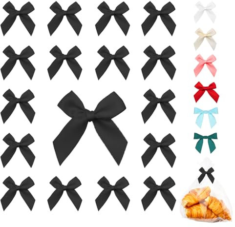 svpfuo 60 Stück DIY Kleine Schleifen, Handgefertigte Deko Schleife, Geschenkschleifen Selbstklebend, Hochzeiten, Geschenkverpackungen, Basteln, Geburtstage, Jausentütendekoration (Schwarz)
