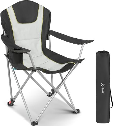 Homecall Campingstuhl Faltbar 150 KG Belastbar Camping Stuhl mit Armlehnen, Becherhalter, Abnehmbares Kissen, Tragetasche - Anglerstuhl Klappstuhl für Outdoors (1 Stuhl - 3 Fach Verstellbare)