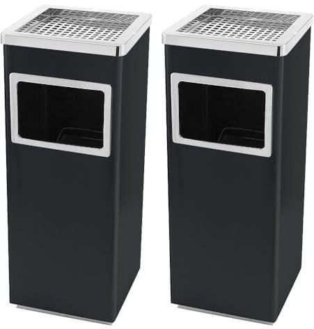 OHMG Cendrier exterieur 48L,Poubelle en acier inoxydable,Bacs à ordures de cuisine,Poubelle Cendrier sur Pied Extérieur avec Poubelle Seau Intérieur Disponible pour Hôtel (30 * 24 * 60cm (Noir-2p))