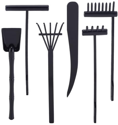 WEBEEDY 6 Styles Mini Zen Garden Rake Kits for Office Desktop Decor,Japanese Tabletop Rock Sand Garden Tools Desktop Sand Rock Push Drawing Pen Meditation Relaxation Accessories Gift for Adults(Black)
