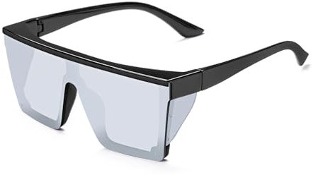 BINGKING AnsiZ87 - Gafas de sol de seguridad de diseño para hombres y mujeres, grandes, planas, cuadradas, modernas, con espejo lateral, Espejo plateado