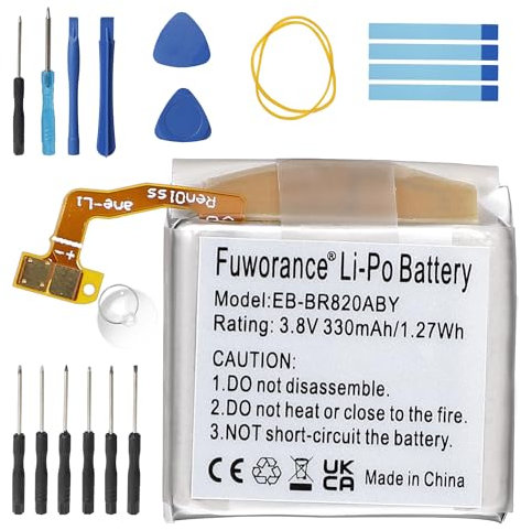 Fuworance 330mAh 3.8V EB-BR820ABY Batterie de Remplacement Compatible avec Samsung Galaxy Watch Active 2 44mm SM-R820 SM-R825 Montre connectée Batterie li-ION Rechargeable Grande capacité +Outils