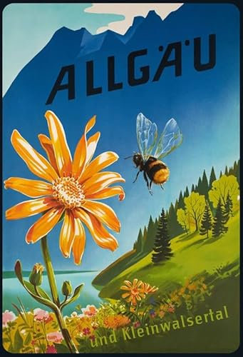 mrdeco Holzschild 12x18cm Urlaub Retro Plakat Allgäu und Kleinwalsertal Holz Schild