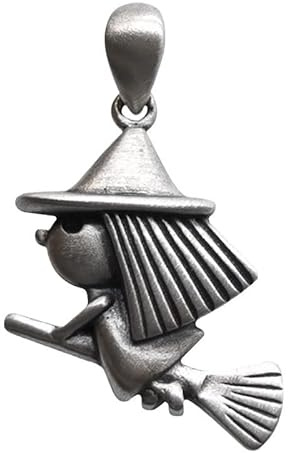 THTHT Collar con colgante de plata de ley 925 para mujer, bruja pequeña en un palo de escoba, colgante de cadena de suéter vintage creativo, Plata de ley