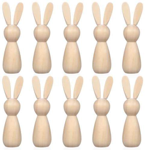 Angoily 10stücke Spielzeug Holzhaus Für Kaninchen Mit Steckhasen Aus Holz Unvollendete Steckpuppen Zum Selbermachen Hölzerne Figuren Für Diy-projekte Blanker Schmuck Zum Bemalen Leicht Und