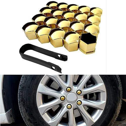 MARXAN 20 Stück Auto Radschraubenkappen für Peugeot 208 2012-2019, Radschrauben Abdeckung Radbolzen Kappen Abdeckungen Sechskant Reifenmutterabdeckungen Mit Demontagewerkzeug,F/Yellow-19mm