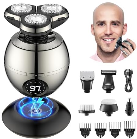 iWarmbase Electric Razor for Men, 5-in-1 Men's Electric Shaver | Wet/Dry Shaver for Men, 3D Floating Heads, Wireless or USB-C Fast Charge