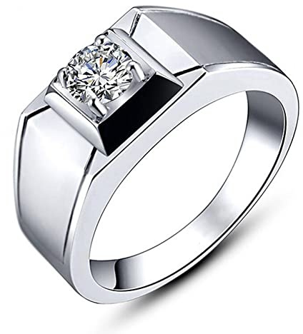 Lirzxin Goldring Herren 585 14 Karat, Eheringe Für Männer Solitär Rund Moissanit Trauringe Weißgold Große 57 (18.1)