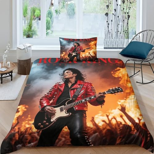 WXLWHR Michael Jackson Bettbezug-Set Weiches Microfaser Bettwäsche-Set Mit Michael Jackson-Design Mit Reißverschluss & Kopfkissenbezug Für Erwachsene Kinder Single（135x200cm）