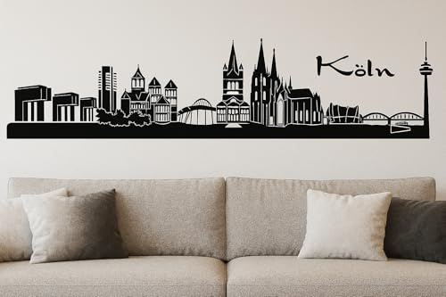 Köln Skyline Wandtattoo, 130 x 30 cm, Selbstklebende Vinylfolie, für Wohnzimmer und Büro (Schwarz)