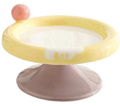 Fenteer Erhöhter Katzennapf aus, Katzenfutternapf, süßes Eiscreme-Design, rutschfest, breite Öffnung, erhöhter Futter- und Wassernapf, Tränke und, Kleines Gelbes Veilchen