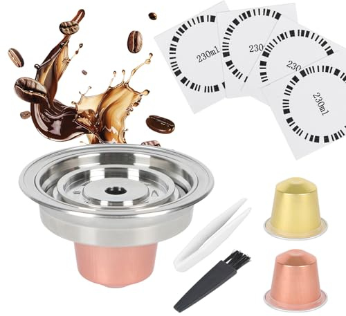 Reusable Coffee Pods Adapter for Nespresso Vertuo Capsule Stainless Steel Holder Coffee Pod Converter for Ns Pod 80/150/230ml with 4 Stickers 1 Tweezer 1 Brush (230ml)