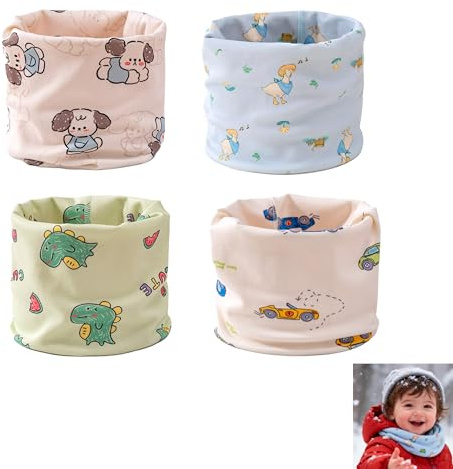 Lot de 4 Écharpes Tubulaires Enfant en Coton - Accessoires Chauds et Coupe-Vent pour Garçon et Fille, Protège-Cou Polyvalent pour l’Hiver, le Printemps et l’Automne, Facile à Entretenir et Durable