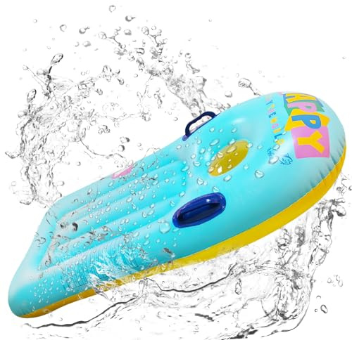 Schwimmbrett Bodyboard Aufblasbar, dellyy 110 x 48cm Surfbrett Bodyboard mit Griffen, Schwimmhilfe Aufblasbar Kinder, Aufblasbares Bodyboards für Strand, Wasserrutschbahn, Pool