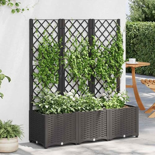 Garten-PflanzgefäÃŸ mit Spalier, Hochbeet mit Rankgitter 120x40x136 cm, Modernes Pflanzkübel Set aus Wetterfestem PP für Balkon Terrasse Garten, Schwarz, Ideal für Kletterpflanzen Blumen Kräuter