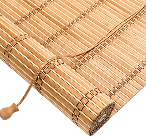 100x160cm Natur Bambus Rollo für Aussenbereich Balkon Wetterfest Bambusrollo Verdunklungsrollo Sonnenschutz Jalousien Anti-UV Sichtschutz Rollo Sonnenschirm Mit Heber für Fenster Tür