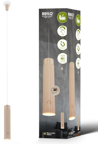 BRILONER - Pendelleuchte Akku, Touch, Dimmbar, Höhenverstellbar, Warmweiß, ohne Stromanschluss, LED Deckenleuchte, Pendelleuchte Esstisch, Wohnzimmerlampe, Hängelampe Esstisch, 4,5x160cm, Beige