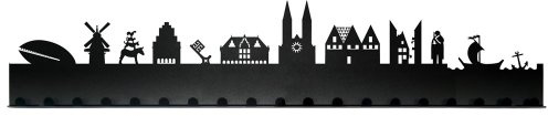 Radius Städtegarderoben - Skyline Wandgarderobe aus pulverbeschichtetem Stahl mit 19 Haken - 80 x 3 x 18 cm, Schwarz (709 S) - über 45 verschiedene Motive (Bremen)