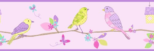 Fine Decor Pretty Birds Hoopla Wallpaper Border, Lilac