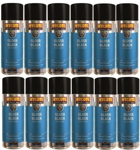 12x Hycote Gloss Black Spray Paint 400ml