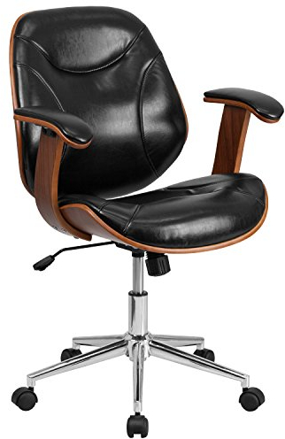 Flash Möbel mid-Back Leder Executive Holz Drehstuhl mit Armlehnen, Metall, schwarz, 63,5 x 58,42 x 43,18 cm